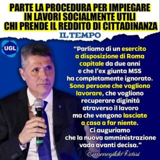 Ugl Roma, Rossi: “finalmente i lavori socialmente utili per i percettori del rdc”
